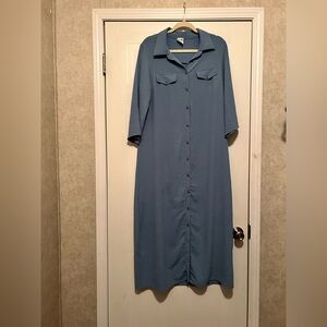 Blue Button-Up Midi Dress